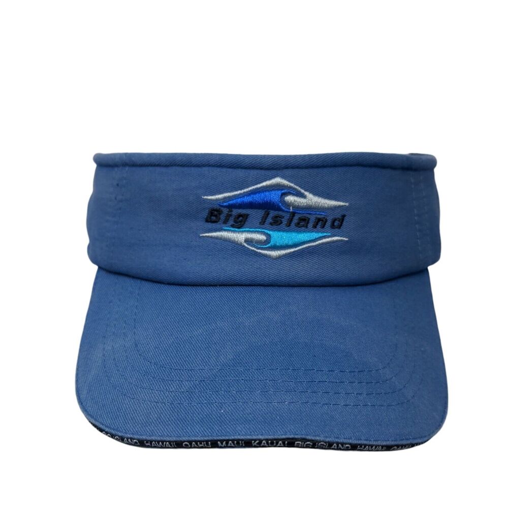 Big Island Strapback Sun Visor Hat Blue OSFA Solid Hawaiian Headwear